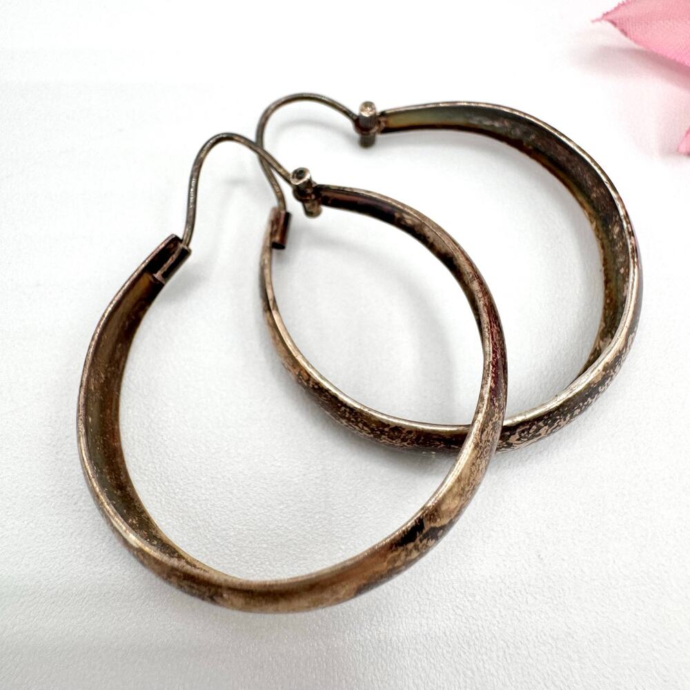 Vintage 925 Sterling Silver Tarnished Hoop Earrings Stamped Tested 6.39 grams - Picture 5 of 10